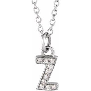 Ladies Natural Diamond Petite Initial Z Necklace (I1, H+) — 14K White Gold