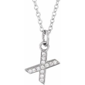 Ladies Natural Diamond Petite Initial X Necklace (I1, H+) — 14K White Gold
