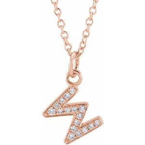 Ladies Natural Diamond Petite Initial W Necklace (I1, H+) — 14K Rose Gold