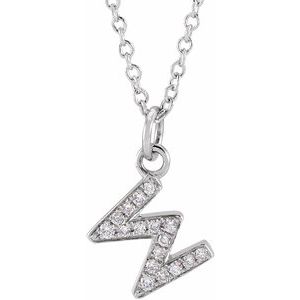 Ladies Natural Diamond Petite Initial W Necklace (I1, H+) — 14K White Gold