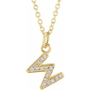 Ladies Natural Diamond Petite Initial W Necklace (I1, H+) — 14K Yellow Gold