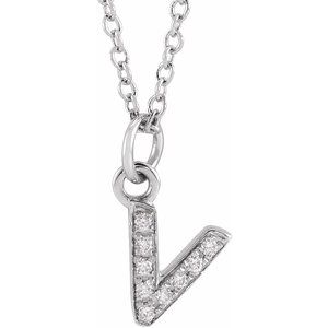 Ladies Natural Diamond Petite Initial V Necklace (I1, H+) — 14K White Gold