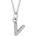 Ladies Natural Diamond Petite Initial V Necklace (I1, H+) — 14K White Gold
