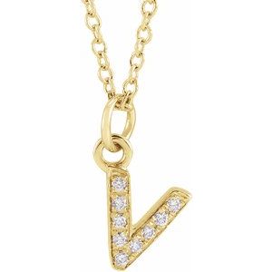 Ladies Natural Diamond Petite Initial V Necklace (I1, H+) — 14K Yellow Gold