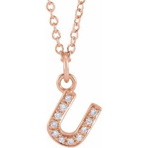 Ladies Natural Diamond Petite Initial U Necklace (I1, H+) — 14K Rose Gold