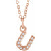 Ladies Natural Diamond Petite Initial U Necklace (I1, H+) — 14K Rose Gold