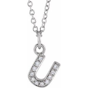 Ladies Natural Diamond Petite Initial U Necklace (I1, H+) — 14K White Gold