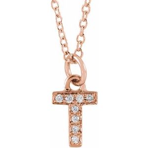 Ladies Natural Diamond Petite Initial T Necklace (I1, H+) — 14K Rose Gold