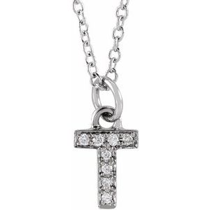 Ladies Natural Diamond Petite Initial T Necklace (I1, H+) — 14K White Gold