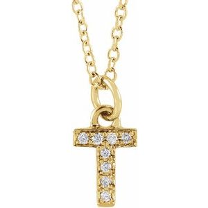 Ladies Natural Diamond Petite Initial T Necklace (I1, H+) — 14K Yellow Gold