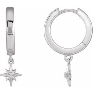 Ladies Natural Diamond Celestial Hinged Hoop Earrings — 14K White Gold