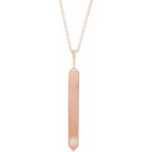 Ladies Natural Diamond Engravable Bar Necklace (I1, G-H) — 14K Rose Gold