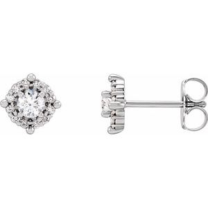 Ladies Natural Diamond Halo-Style Earrings — Sterling Silver