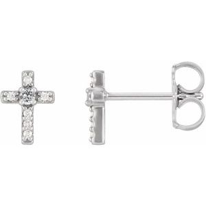 Ladies Natural White Sapphire Natural Diamond Cross Earrings — Platinum