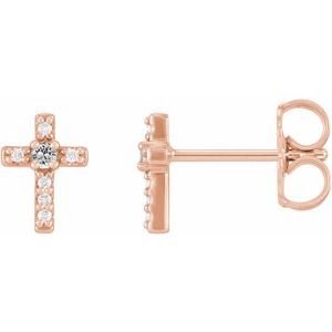 Ladies Natural White Sapphire Natural Diamond Cross Earrings — 14K Rose Gold