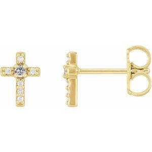 Ladies Natural White Sapphire Natural Diamond Cross Earrings — 14K Yellow Gold