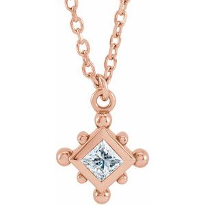 Ladies Natural Diamond Bezel-Set Beaded Necklace (I1, G-H) — 14K Rose Gold