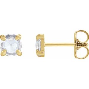 Ladies Rose-Cut Natural Diamond Stud Earrings (Vs/Si1, Ghi) — 14K Yellow Gold
