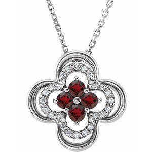 Ladies Natural Mozambique Garnet Natural Diamond Clover Necklace (Si2-Si3, G-H) — Platinum