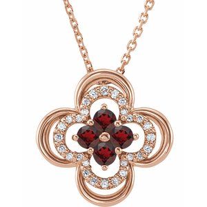Ladies Natural Blue Sapphire Natural Diamond Clover Necklace (I1, G-H) — 14K Rose Gold