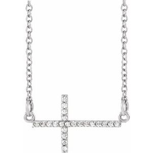 Ladies Natural Diamond Sideways Cross Necklace (I1, G-H) — Sterling Silver