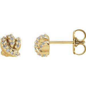 Ladies Natural Diamond Knot Earrings — 14K Yellow Gold