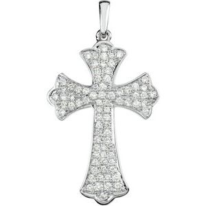 Ladies Natural Diamond Micro Pavé-Style Cross Pendant (I1, H+) — 14K White Gold