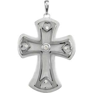 Ladies Natural Diamond Cross Pendant (I1, H+) — Sterling Silver