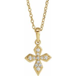 Ladies Natural Diamond Petite Cross Necklace (I1, G-H) — 14K Yellow Gold