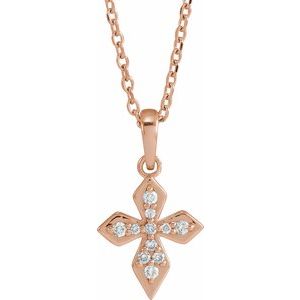 Ladies Natural Diamond Petite Cross Necklace (I1, G-H) — 14K Rose Gold