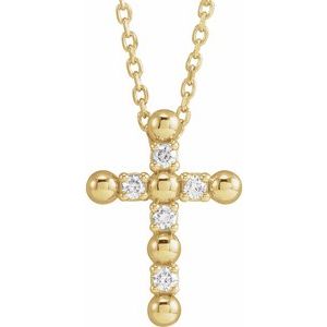 Ladies Natural Diamond Beaded Cross Necklace (I1, G-H) — 14K Yellow Gold