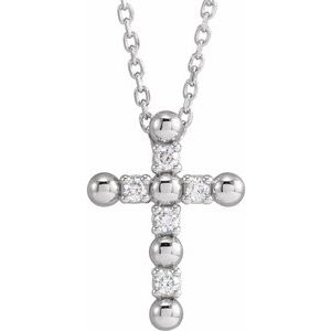 Ladies Natural Diamond Beaded Cross Necklace (I1, G-H) — 14K White Gold
