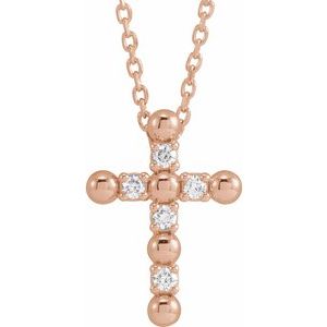 Ladies Natural Diamond Beaded Cross Necklace (I1, G-H) — 14K Rose Gold
