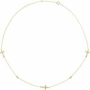 Ladies Natural Diamond 5-Station Cross 16-18” Necklace (I1, H+) — 14K Yellow Gold
