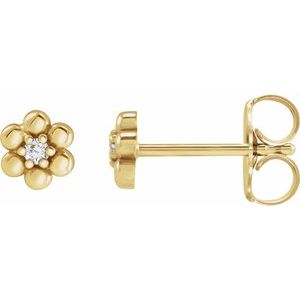 Ladies Natural Diamond Beaded Daisy Earrings — 14K Yellow Gold