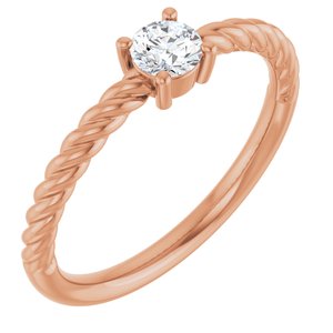Ladies Natural Diamond Solitaire Rope Ring (I1, G-H) — 14K Rose Gold