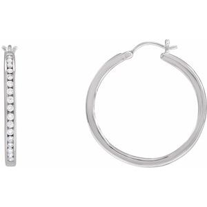 Ladies Natural Diamond Hoop Earrings (I1) — 14K White Gold