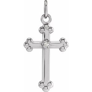 Ladies Natural Diamond Cross Pendant — 14K White Gold