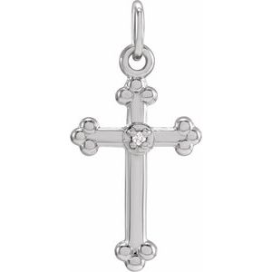 Ladies Natural Diamond Cross Pendant — 14K White Gold