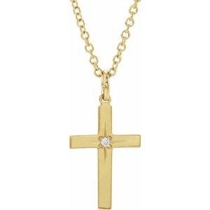 Ladies Natural Diamond Cross Necklace (I1, G-H) — 14K Yellow Gold