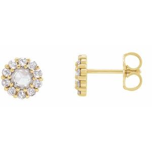 Ladies 4 mm Cabochon Natural White Opal Natural Diamond Halo-Style Earrings — Sterling Silver