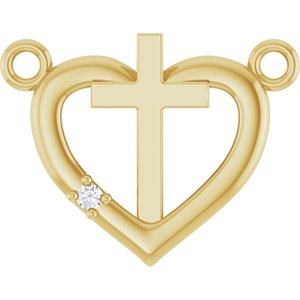 Ladies Natural Diamond Heart Cross Necklace Center (I1, G-H) — 14K Yellow Gold