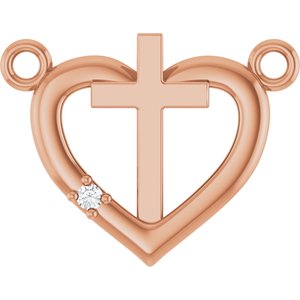 Ladies Natural Diamond Heart Cross Necklace Center (I1, G-H) — 14K Rose Gold