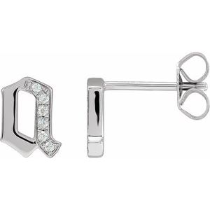 Ladies Natural Diamond Gothic Initial A Earring (I1, H+) — 14K White Gold