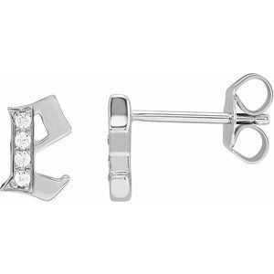 Ladies Natural Diamond Gothic Initial E Earring (I1, H+) — 14K White Gold