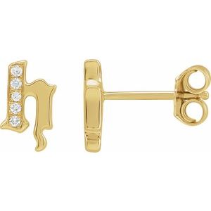 Ladies Natural Diamond Gothic Initial H Earring (I1, H+) — 14K Yellow Gold