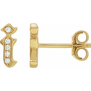 Ladies Natural Diamond Gothic Initial I Earring (I1, H+) — 14K Yellow Gold