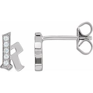 Ladies Natural Diamond Gothic Initial K Earring (I1, H+) — 14K White Gold