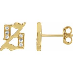 Ladies Natural Diamond Gothic Initial S Earring (I1, H+) — 14K Yellow Gold