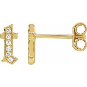 Ladies Natural Diamond Gothic Initial T Earring (I1, H+) — 14K Yellow Gold